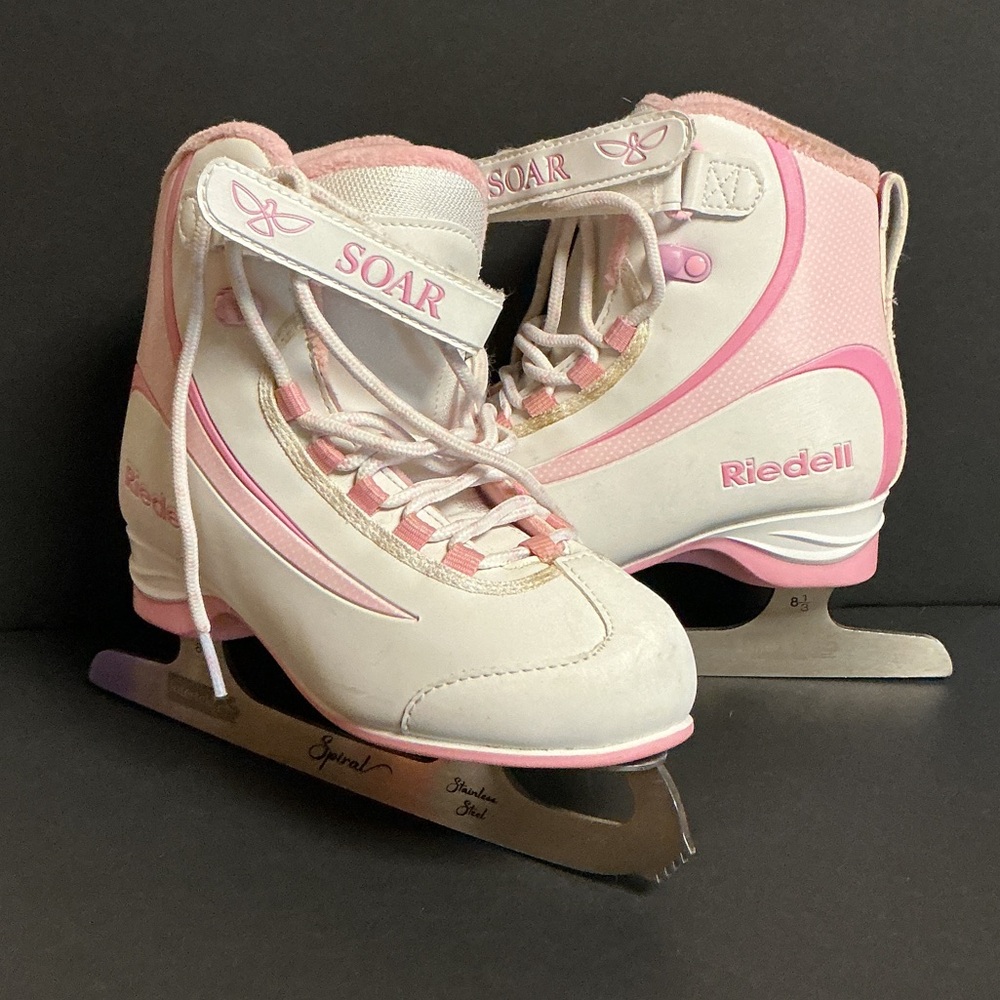 Riedell Soar Kids Ice Skates - Pink and White